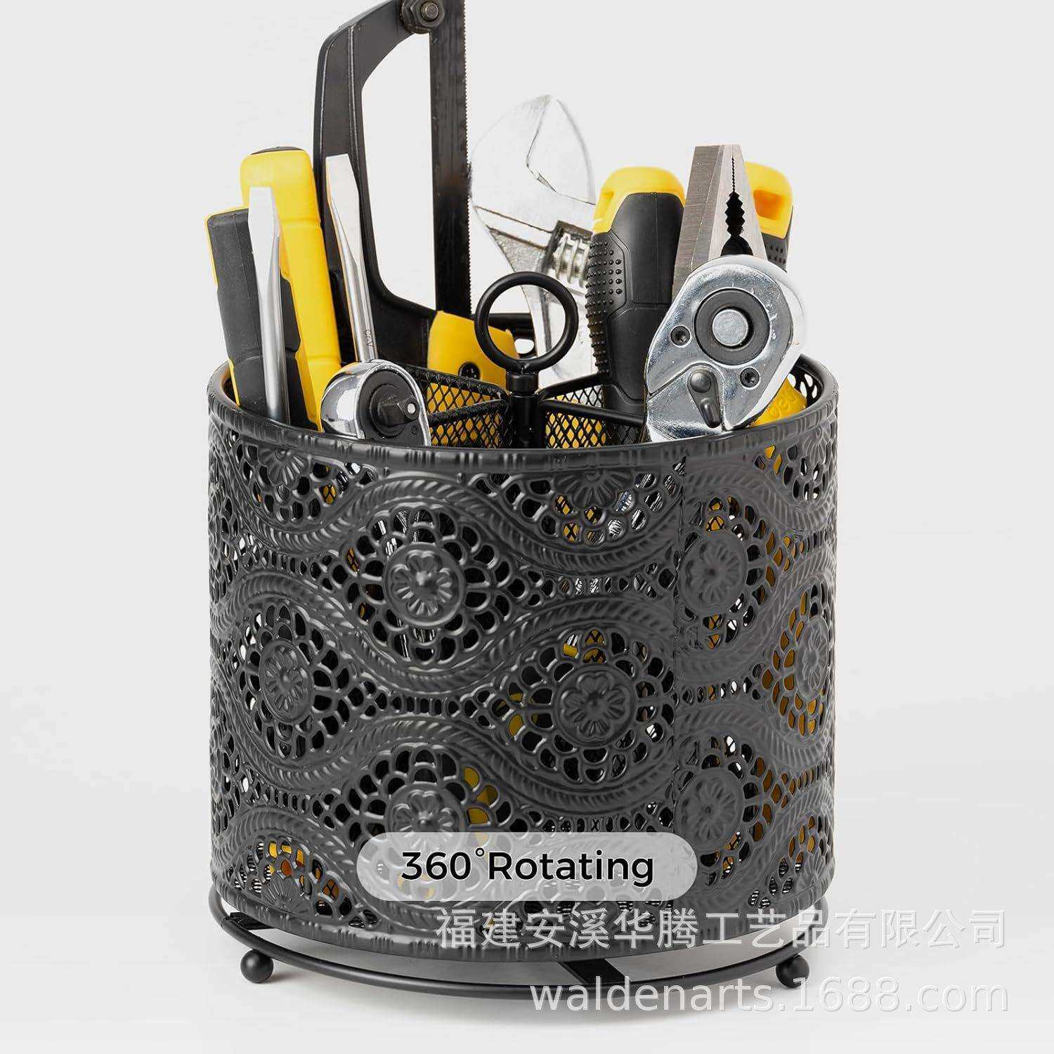 桌面式旋转工具收纳盒带手柄铁制工艺品