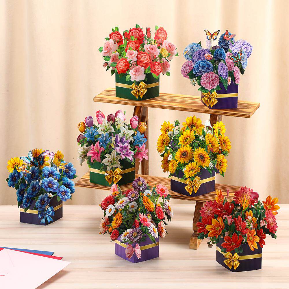 创意3d立体贺卡花朵花束母亲节节日贺卡感恩祝福贺卡信封厂家