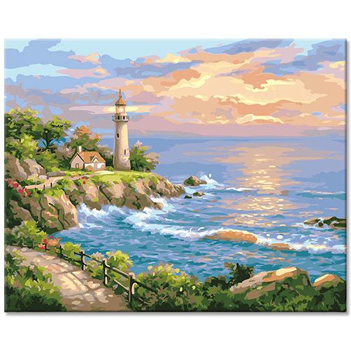 古典手工diy数字油画风景海边装饰画现货 简约挂画客厅油彩涂色画