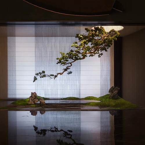 模拟悬挂松树迎宾松人造树人造树入口景观大型悬挂植物中式室内装