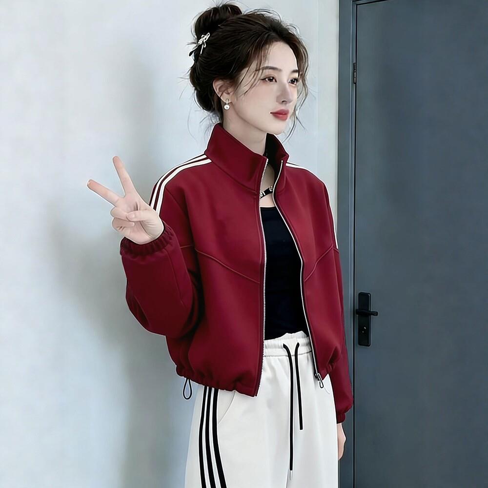 高含棉拼接撞色立领短款外套女2026年春季新款小个子洋气显瘦上衣