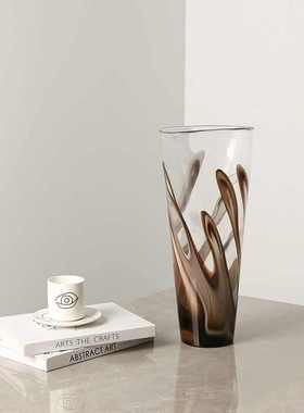 创意现代轻奢咖色海草纹玻璃花瓶时尚样板间客厅设计感装饰品摆件