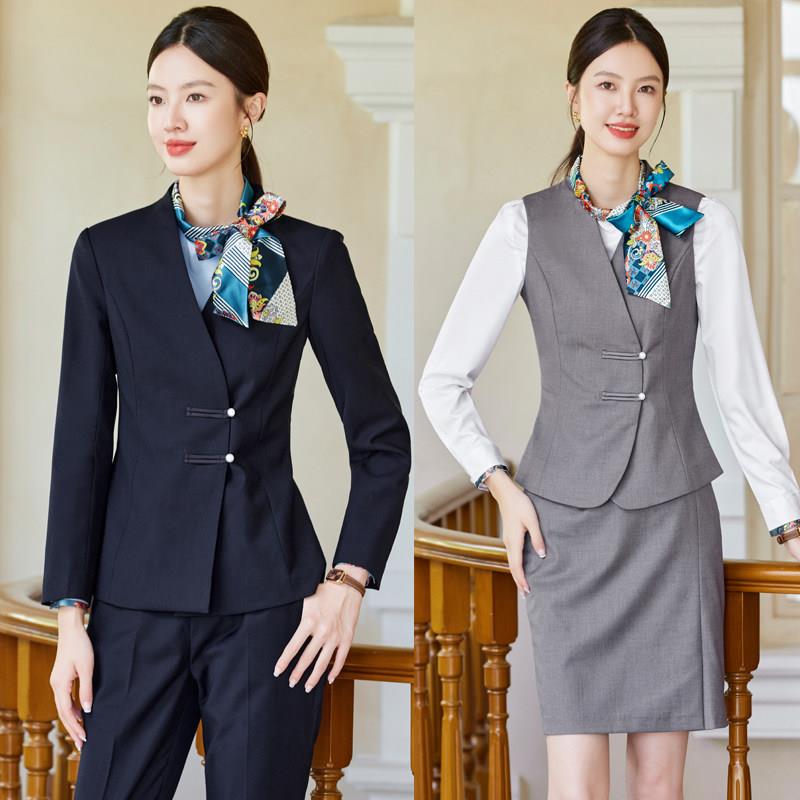 酒店前台收银服务员空姐职业装马甲套装女西装美容院师工作服秋冬
