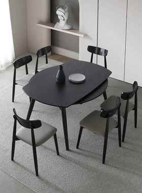 A10L圆形全实木餐桌椅小户型家用饭桌折叠方桌可变圆桌子黑色伸缩