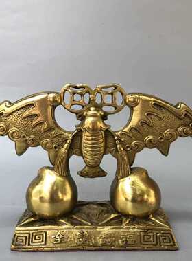 直销新款黄铜蝙蝠摆件福寿双全寿桃吉祥如意生日摆设家居客厅办公