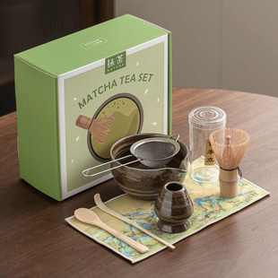 日式 打茶盏抹茶粉百本立 粗陶抹茶套装 点茶工具陶瓷抹茶碗茶筅套装