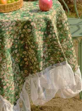 法国田园绿色浪漫桌布油画高端风矩形茶几织物装饰套