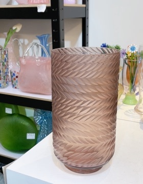 外贸手工玻璃花瓶手工摹刻款紫色14*27