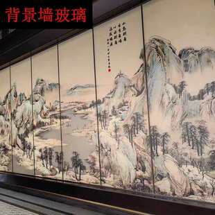 夹绢玻璃 6+6超白山水画夹层玻璃水墨画屏风隔断背景墙夹丝玻璃