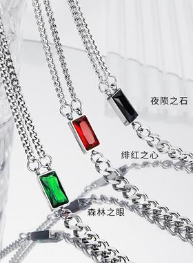 ins拼接方块几何男双毛衣链网何方网红钛钢项链链条镶钻双层