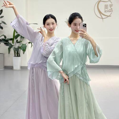 古典舞蹈服新款双层开衫飘逸身韵纱衣现代舞练功服成人中国舞上衣