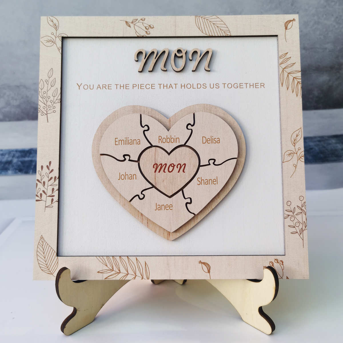 订做定制母亲节批发工厂木质创意拼图木制diy摆件工艺品爱心