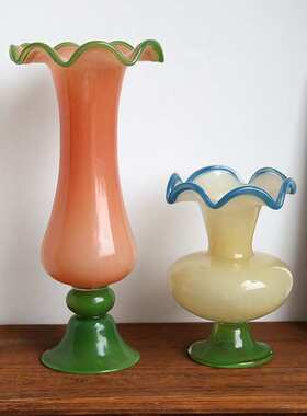 中古风手工琉璃花瓶干花餐桌家居简约高级感法式复古桌面摆件花器