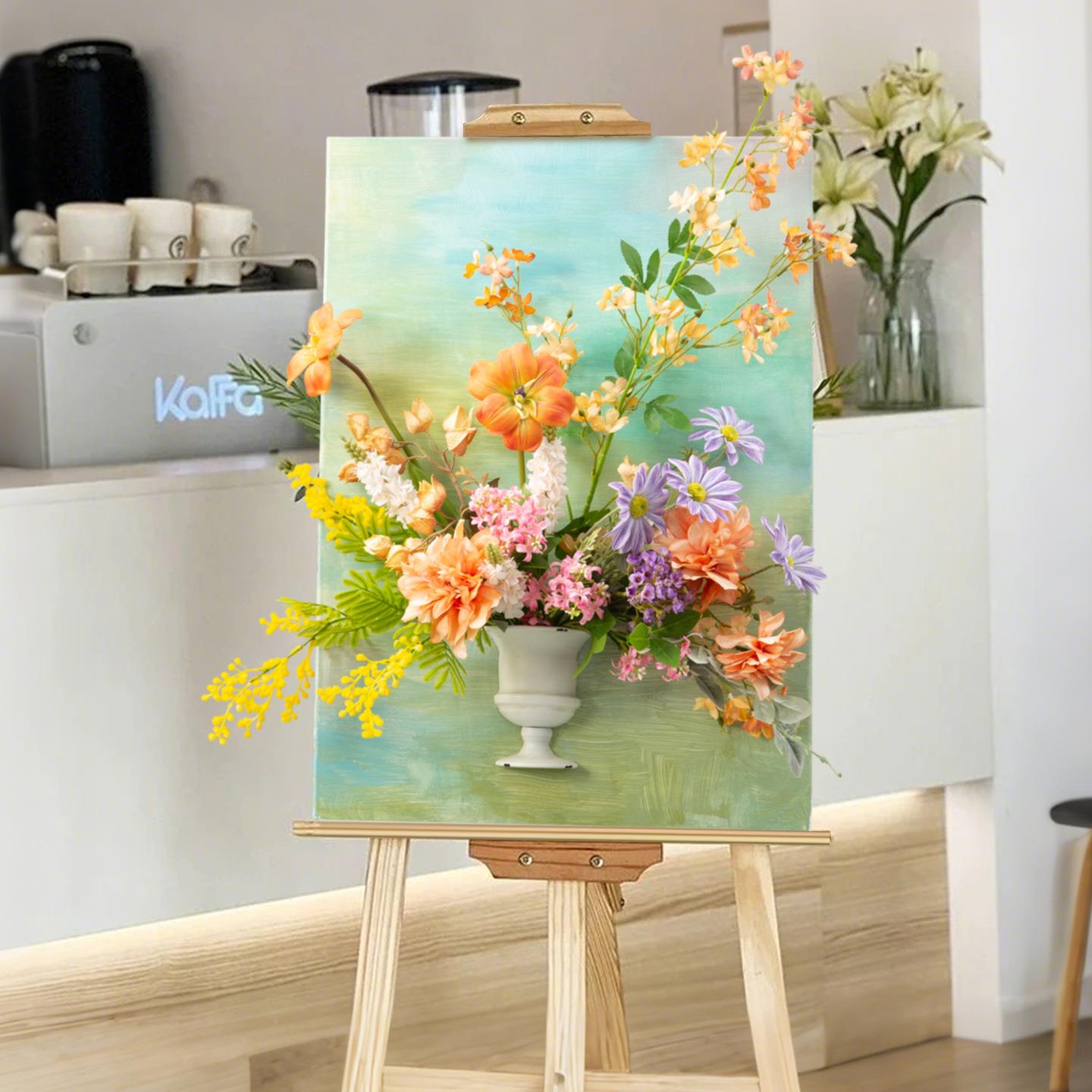 法式油画仿真花艺成品半壁花瓶插花手绘画板花艺展厅墙面装饰花