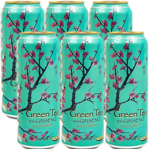 美国进口饮料 Arizona亚利桑那冰茶饮料果味 蜂蜜绿茶650ml*6罐装