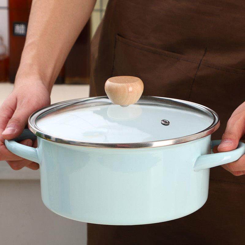 加厚珐瑯锅18-24搪瓷汤锅双耳汤煲奶锅珐瑯锅家用电磁炉燃气通用