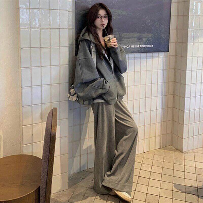 英国DGKP连帽卫衣运动套装女早春新款慵懒风大码一整套休闲两件套