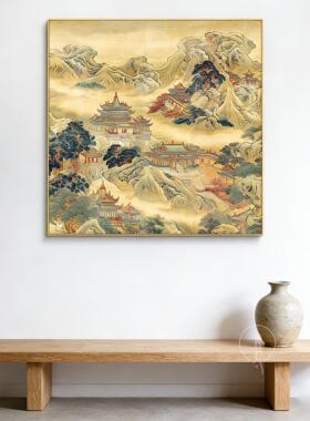 蓬莱仙境图画仙堂堂口背景山水挂画佛道装饰画神龛墙壁面装画昆仑