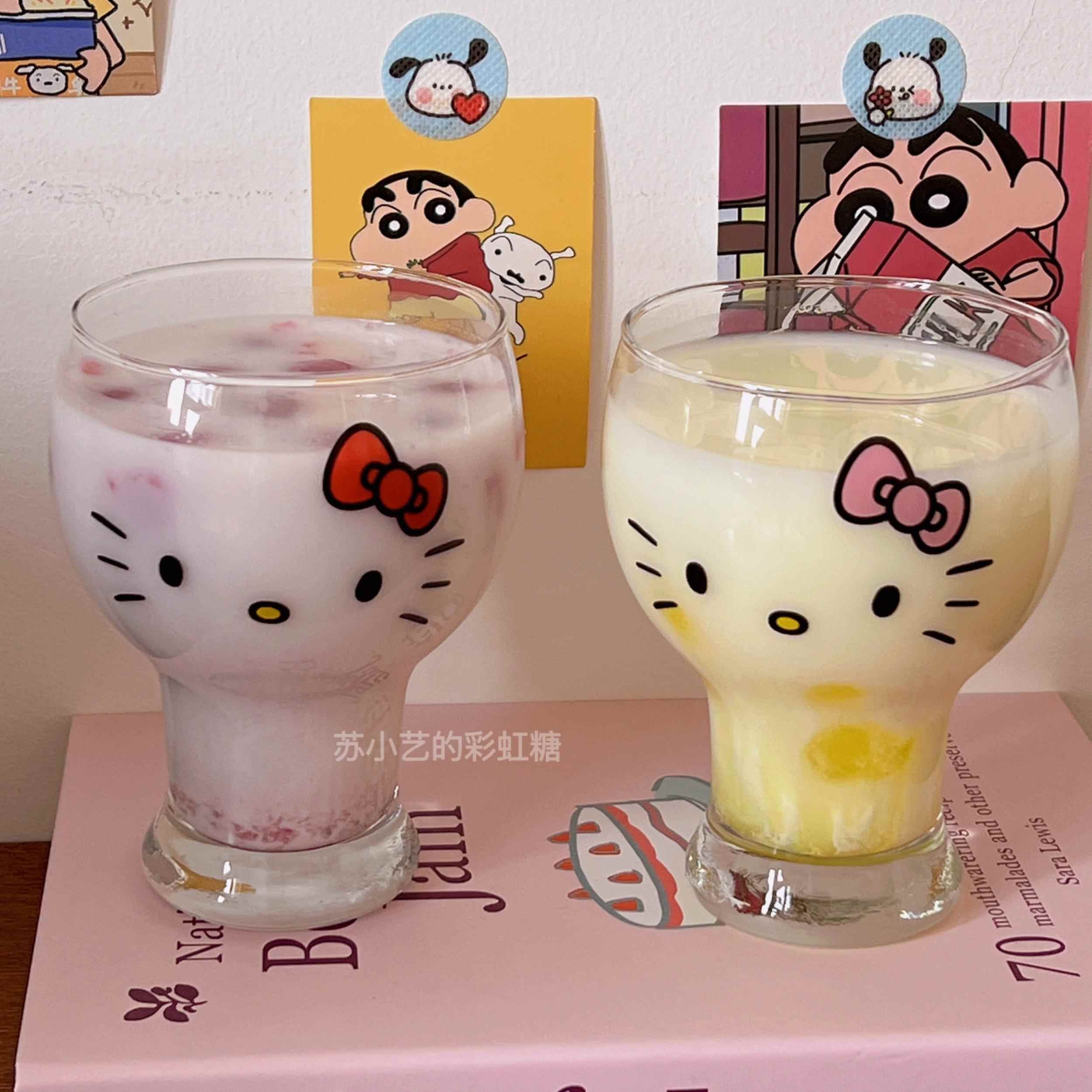 hellokitty猫咪玻璃杯水杯可爱卡通杯子牛奶果汁咖啡杯耐热啤酒杯