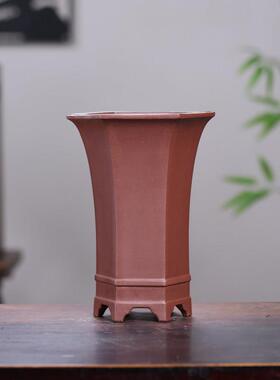 清香阁紫砂 精致做工素面六方兰花盆 素雅挺秀兰草盆室内桌面春兰
