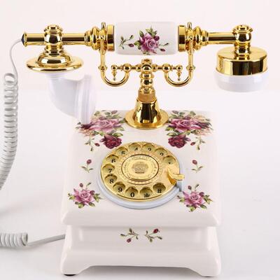 至臻时尚创意陶瓷仿古电话机转盘欧式田园复古座机家用办公517S
