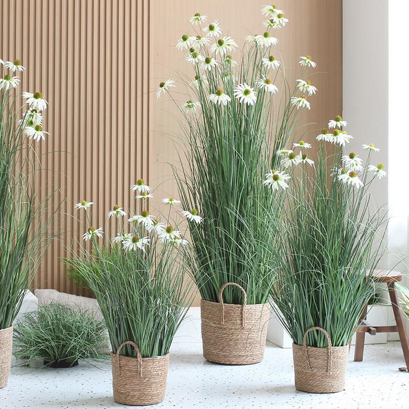 彷真绿色植物造景芦苇松果菊高端盆栽摆件大型植物室内装饰家居服