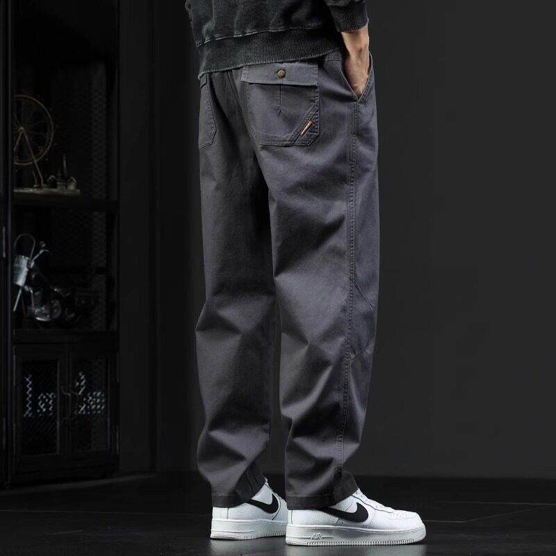 HS美式工装裤男士休闲裤2025夏季薄款宽松直筒纯棉大码阔腿裤子