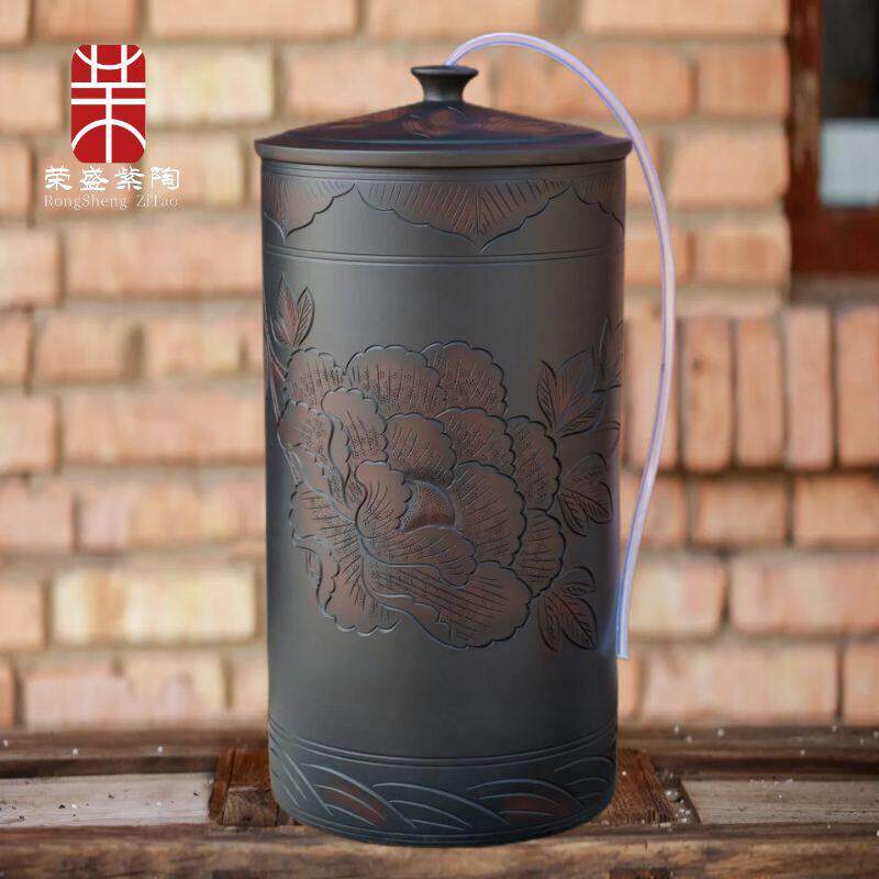 水缸陶瓷水桶纯净水桶家用大号储水用带盖子老式茶道茶台抽水款18