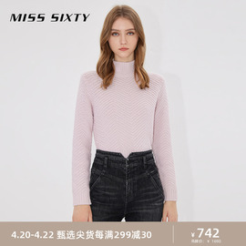 misssixty毛衣女超软，粉红减龄半高领套头长袖，保暖简约气质上衣