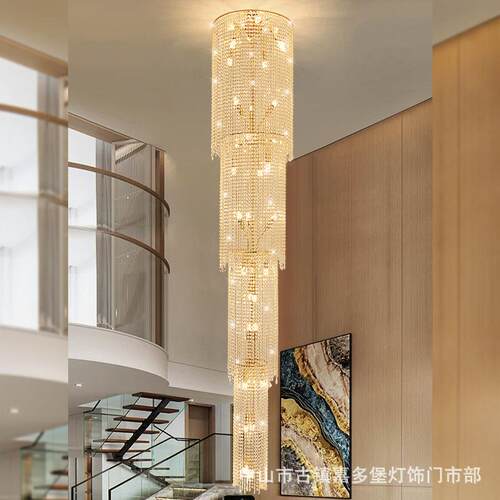 北欧现代水晶吊灯客厅灯复式楼圆形楼梯灯别墅酒店意式工程灯