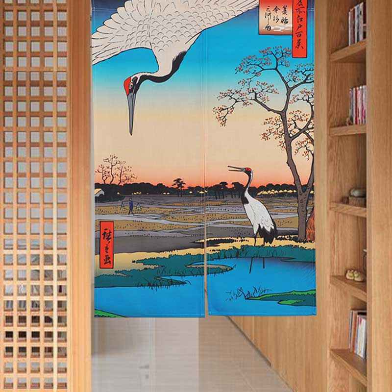 日式门帘布艺隔断帘浮世绘装饰家用挂帘卧室厨房卫生间免打孔半帘