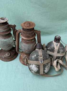 民俗怀旧马灯煤油灯老式手提灯行军壶水壶农村复古装饰老物件摆件