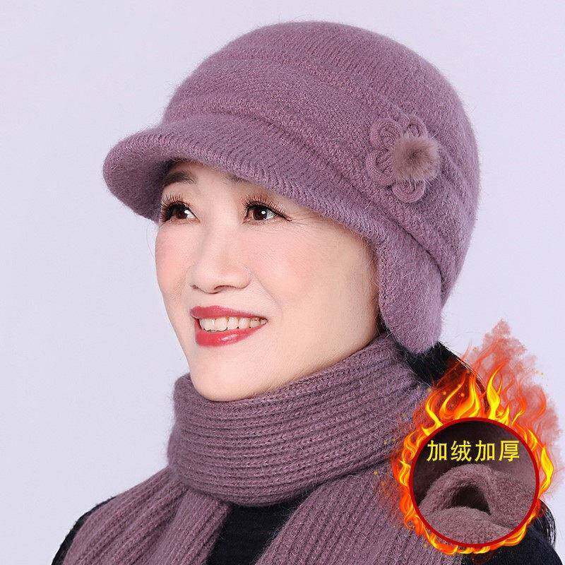 冬天中老年人妈妈兔毛护耳帽棉老太太老人帽子女奶奶冬季加绒保暖