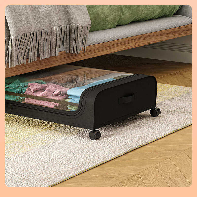 ¢布艺可折叠床底收纳箱滑轮衣服整理箱带盖防尘床下家用杂物储物