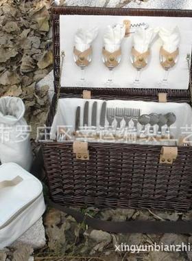 亚马逊热销便宜的野篮餐篮柳野餐篮柳PIV劈野半餐带塑料餐具的野