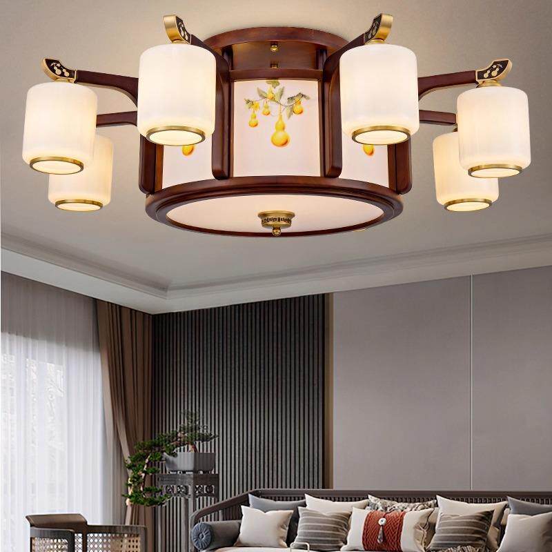 新中式吸顶灯长方形led灯具实木中国风仿古典客厅灯卧室木艺灯饰