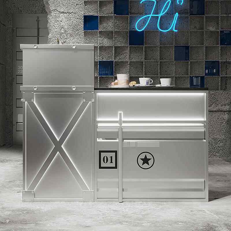 工业风铁网型x型灯收办公酒吧吧台前X台带灯款接待台铁台艺球厅收