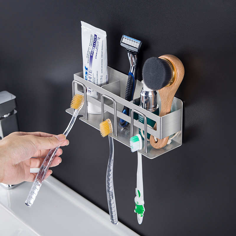厂家直销304不锈钢牙刷置物架 吸壁式免打孔漱口刷牙杯卫生间壁挂