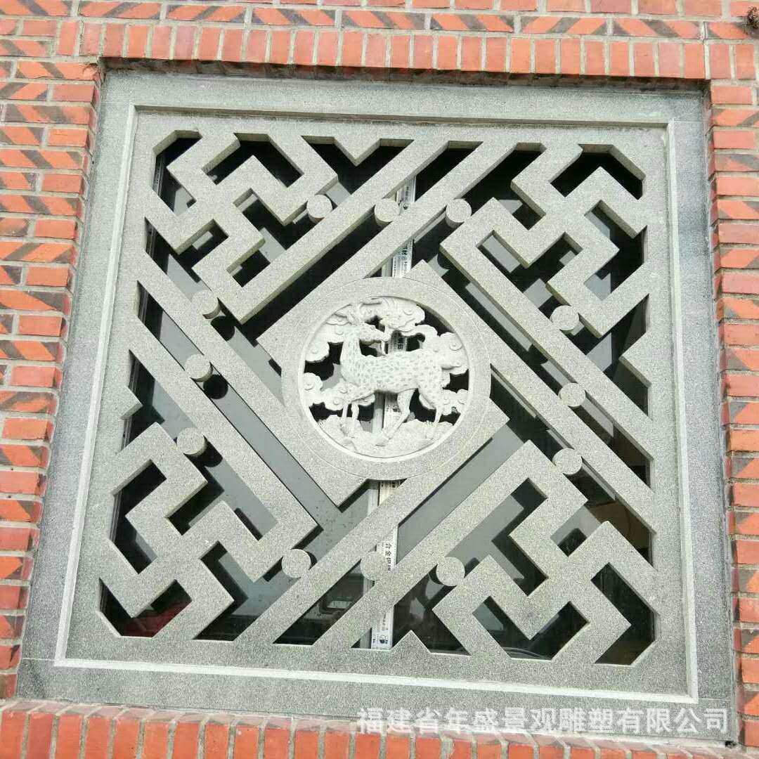 石雕镂空花窗厂家 花岗岩石材雕刻窗户 祖厝祠堂浮雕石窗装饰摆件