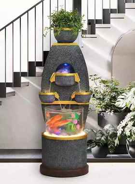 欧办式轻奢CRL流水喷泉落摆件客厅电器视柜公室招财加湿养地鱼循