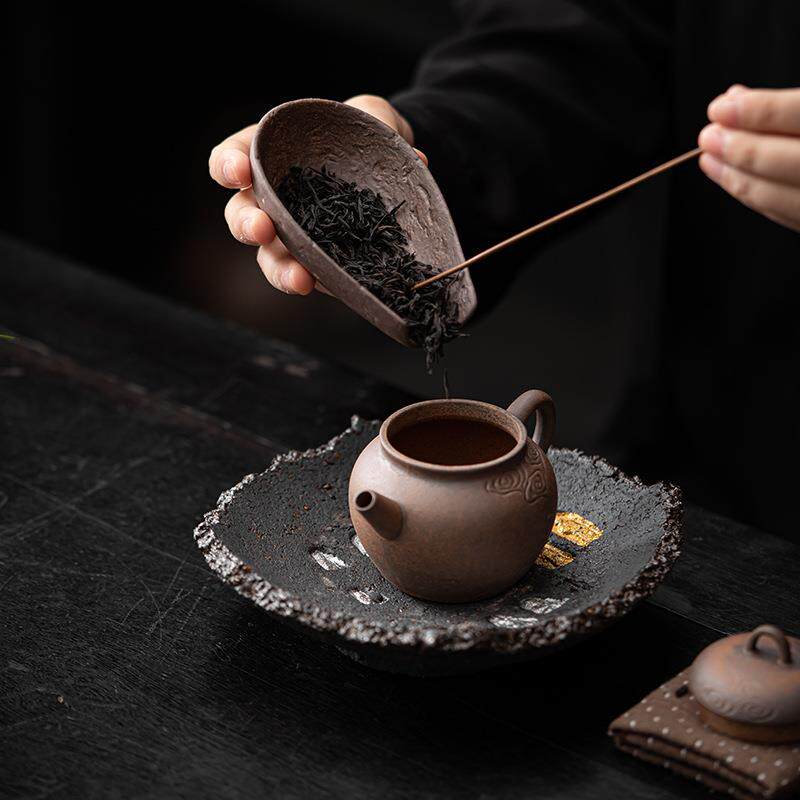 手捏岩泥茶则赏茶茶铲茶勺陶瓷茶道六君子零配功夫茶具香道配件
