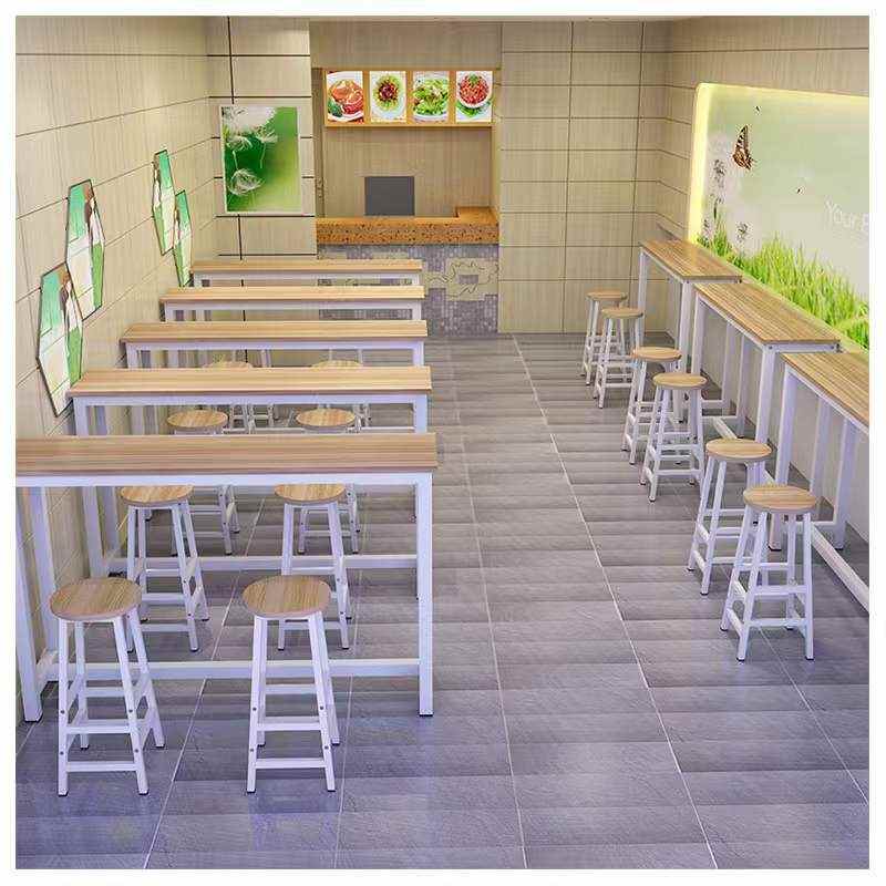 时尚简约铁艺吧台 咖啡厅餐厅靠墙高脚桌 实心吧台桌椅组合吧台桌