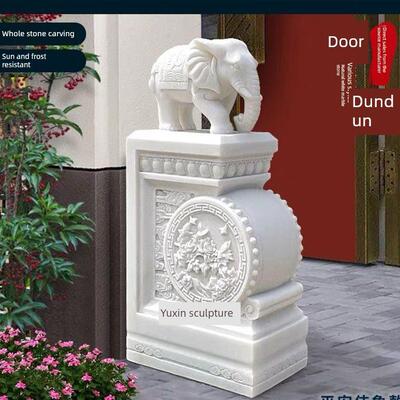 石雕门墩抱鼓石大象一对貔貅别墅庭院园林公司家用汉白玉青石摆件