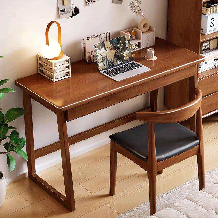 1M橡胶木实木书桌椅组合小户型家用电脑办公桌80CM儿童学习写字桌