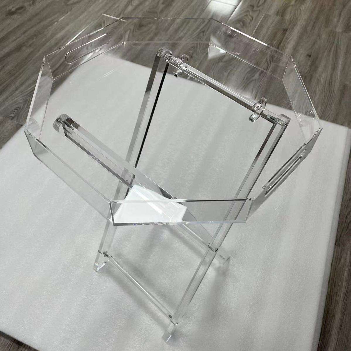极简设计八边形透明推车小桌子茶几简约创意亚克力折叠边几边桌