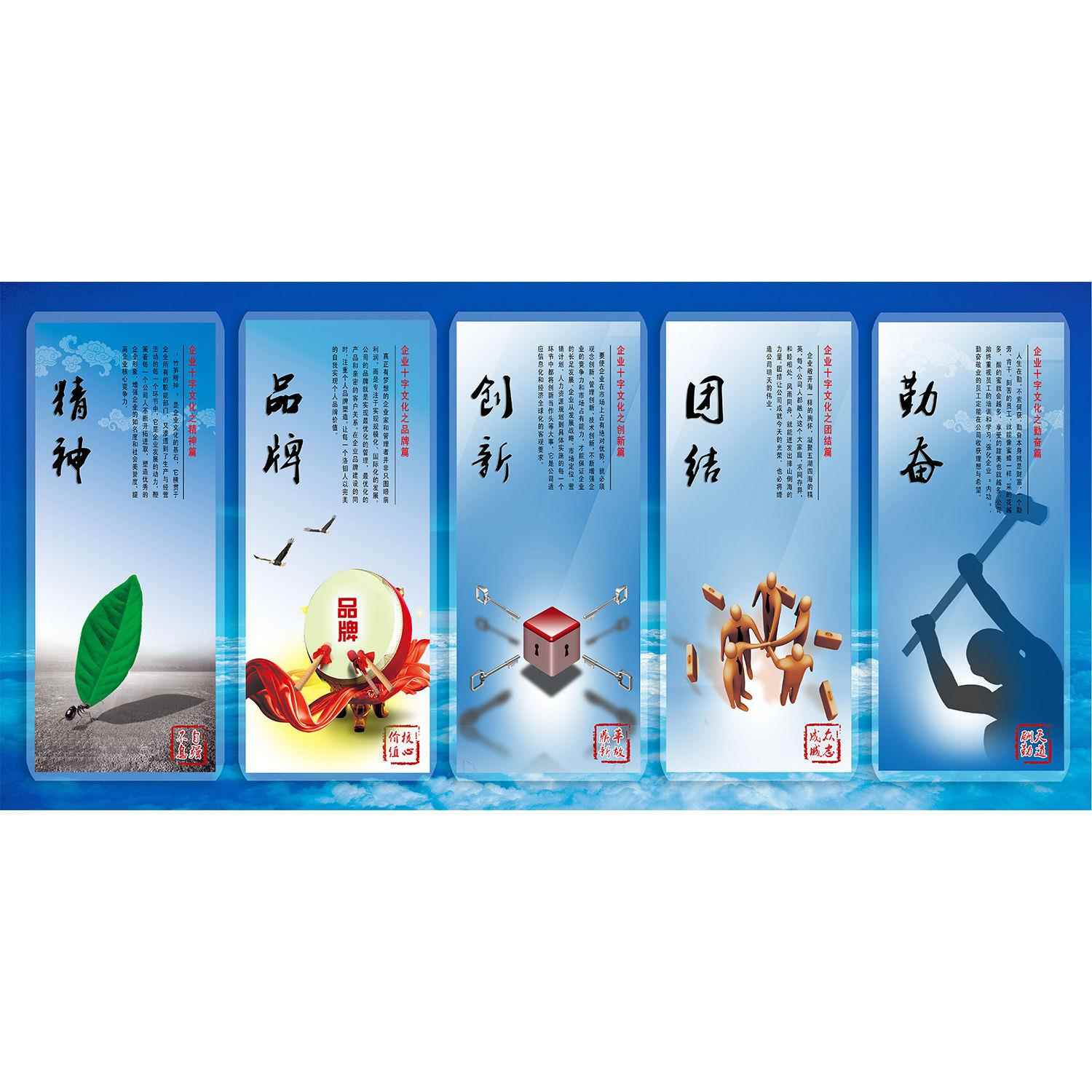 海报印制设计展板素材企业精神创新团结勤奋墙贴纸挂图kt展板海报