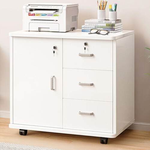办公室文件柜子AL117-7木制带锁小柜移动收纳柜柜办公桌下带轮储