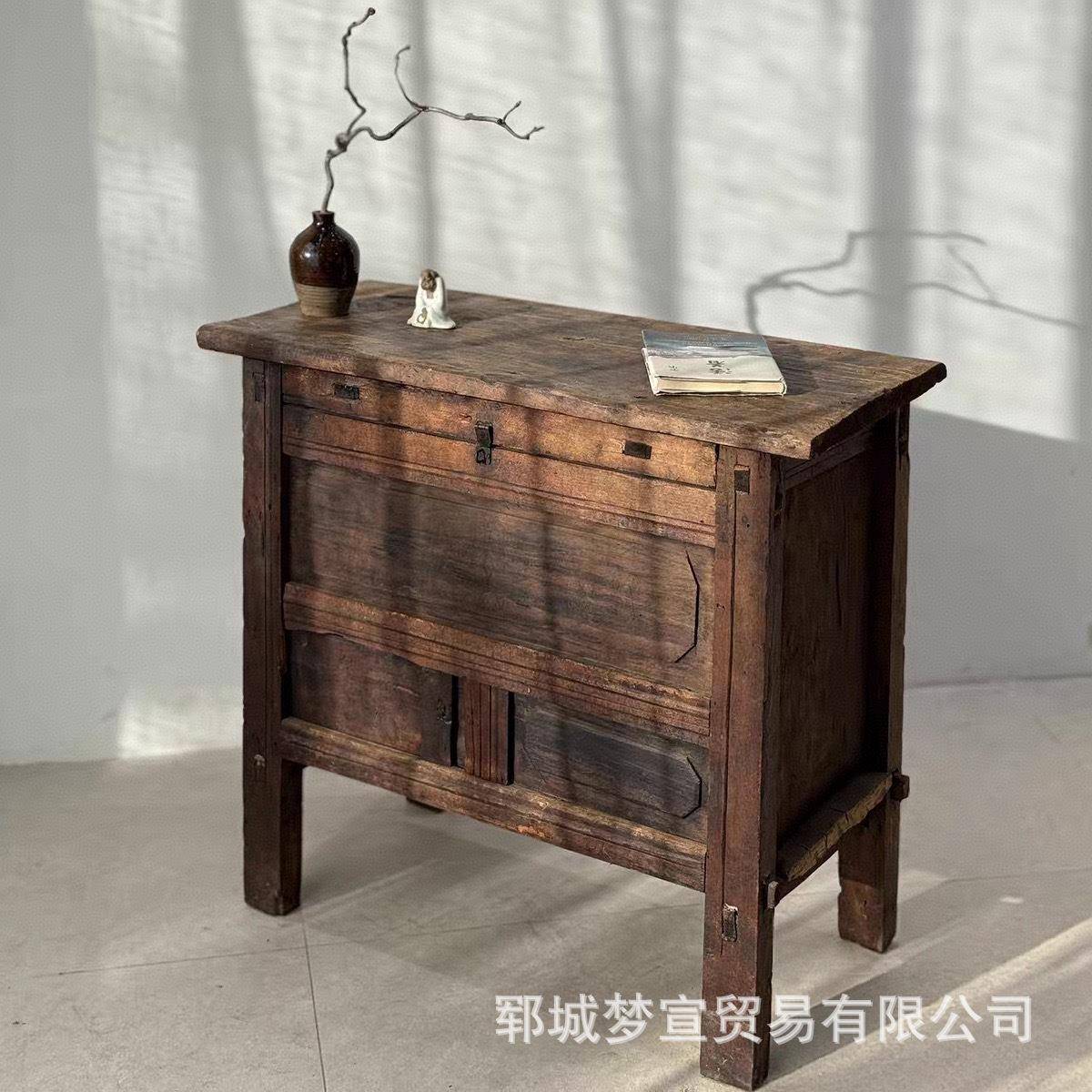 复古装老榆木斗柜餐边柜实木落地式电柜客纳厅饰收柜多层玄关视柜
