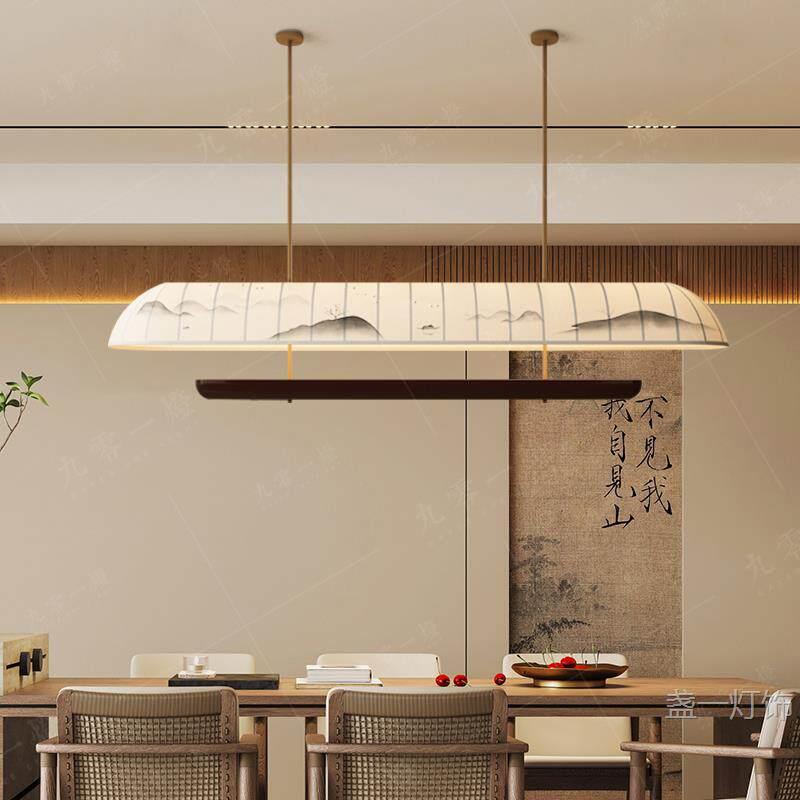 宋美学餐厅吊灯新中式国风禅意民宿客厅吧台餐桌长条布艺灯具
