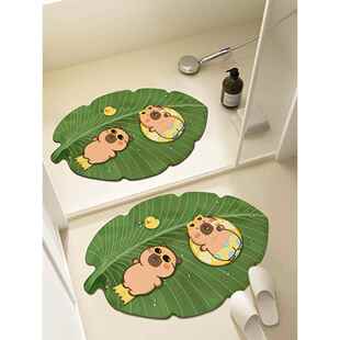 卡皮巴拉卫生间门口专用地垫绿色浴室吸水防滑垫硅藻泥厕所脚垫子